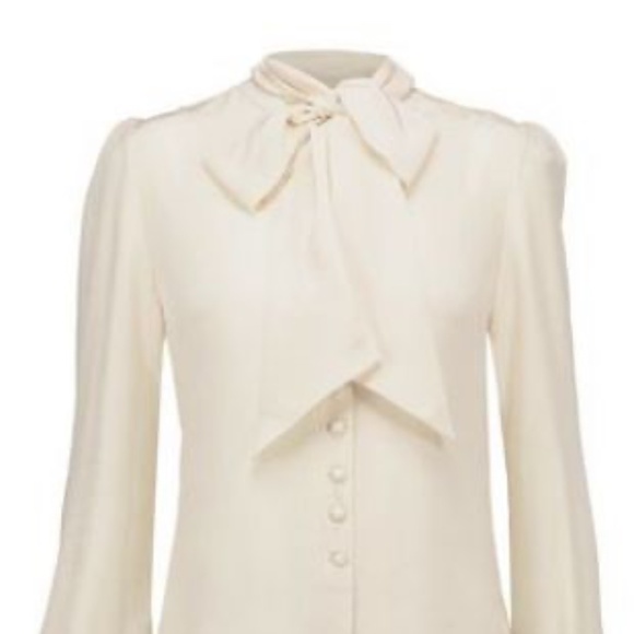 NWT Talitha Silk Button Down Blouse w/ Bow Exaggerated Cuffs Size Small - Picture 2 of 10